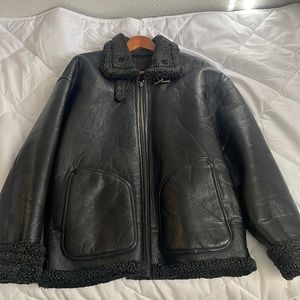 Black Sherpa Leather Aviator Jacket